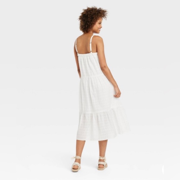 Knox Rose Women's Dress White Sleeveless Tiered Floral Print Midi New Size Large - Picture 2 of 8